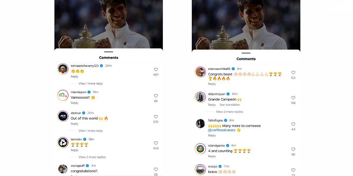 Tennis players, including Coco Gauff and Stan Wawrinka, on Instagram